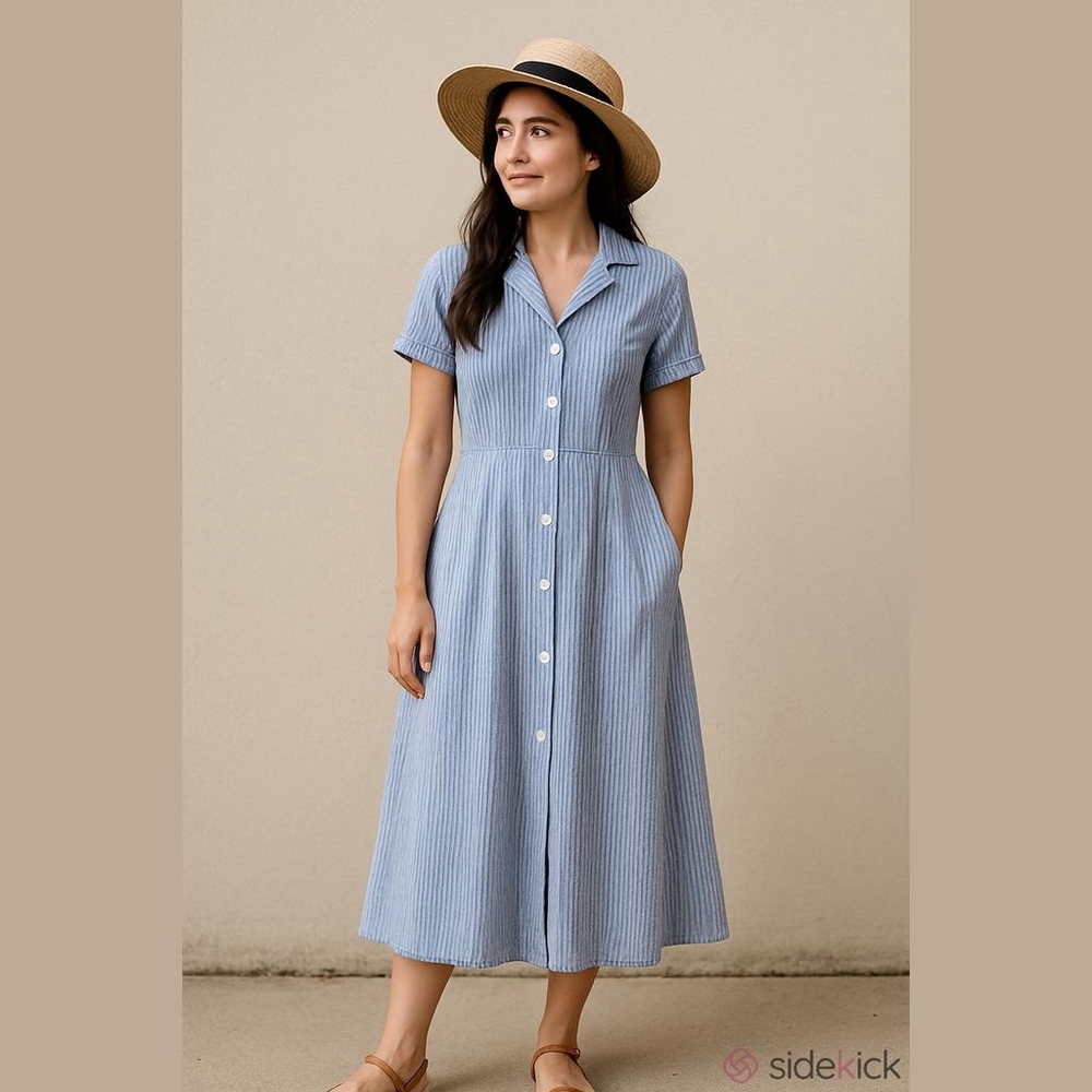 💙 J.G. Hook Seer Sucker 10 P Dress Striped Button-Up  Anchor Vintage